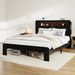 Bed Frame Queen Size, Wood Platform Bed Frame With Storage LED Light Headboard And 2 USB , Noise Free,No Box Spring Needed And Easy Assembly Tool,Large Under Bed Storage,Dark Black_maomaolike.com
