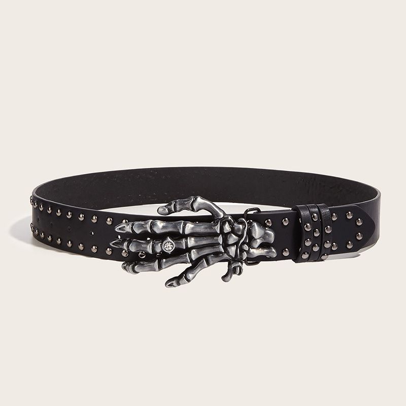 Desinger Belts For Women High Quality Luxury Brand Punk Goth Rivet Black Jeans Unisex Men Belt Paw Skull Buckle_maomaolike.com