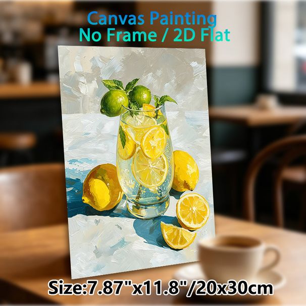 Lemon Drink Still Life Painting Poster, Vibrant Impasto-style Citrus & Lemonade Glass Poster, Fresh Visual Appeal For Kitchen, Dining Room Decor_maomaolike.com