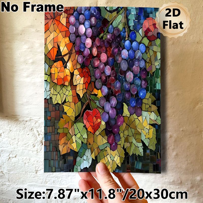 Grape Themed Painting Poster, Vibrant Stained Glass Mosaic Style Poster, Eye-catching Artistic Decor Suitable For Kitchen, Dining Room And Living Area_maomaolike.com