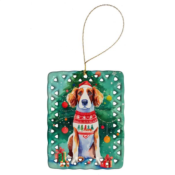 Welsh Springer Spaniel Christmas Porcelain Ornament Christmas Tree Hanging Decorations For Home Christmas Holiday, Rectangle, Gift, Multicolor_maomaolike.com