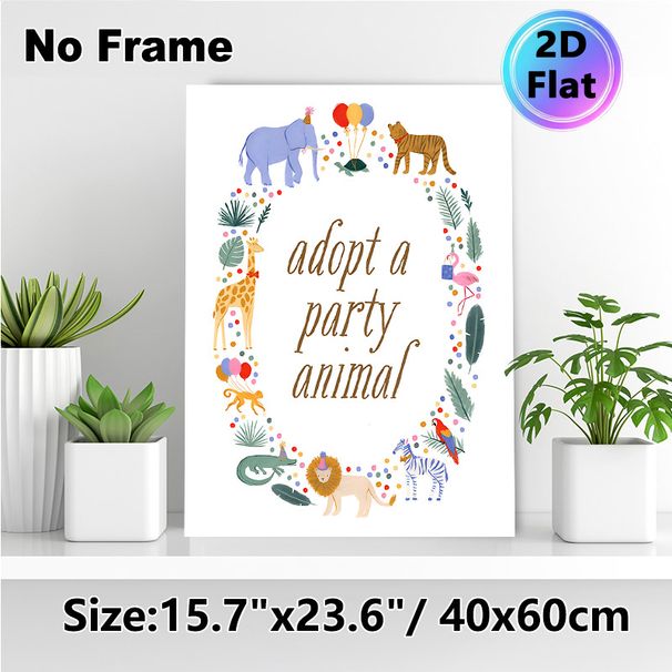 Party Animal Themed Painting Poster, Colorful Whimsical Cartoon Jungle Party Animals Poster, Playful Festive Design Ideal For Party Venues And Living_maomaolike.com
