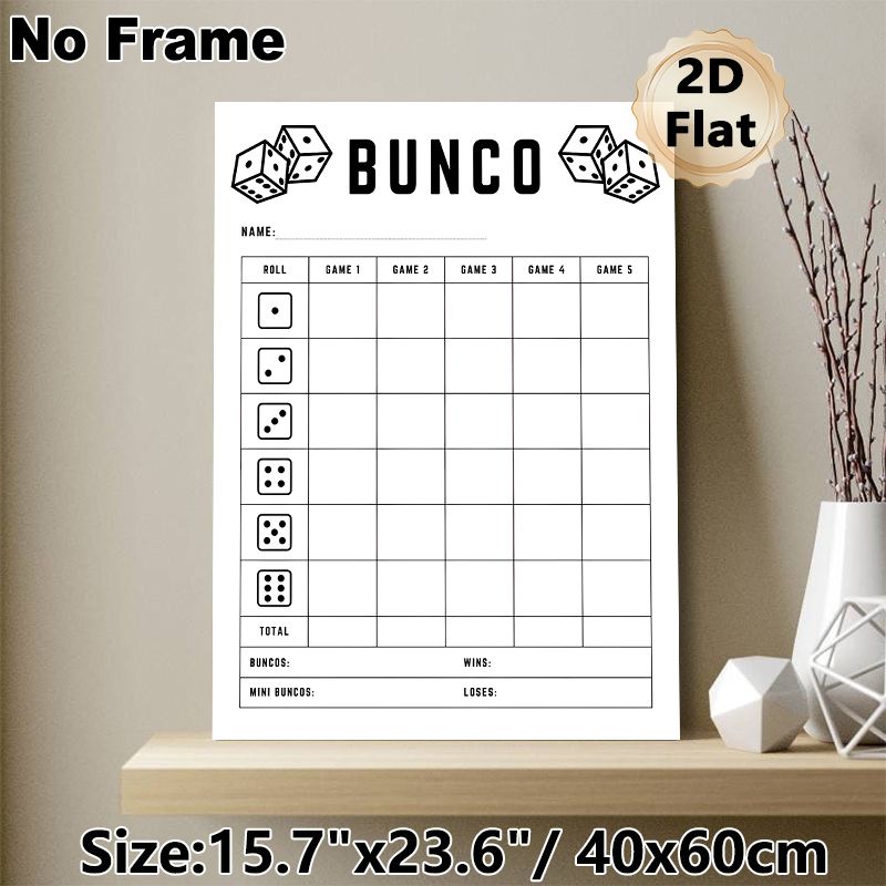 Bunco Game Score Sheet Painting Poster, Minimalist Black-and-White Dice Game Score Poster, Practical Score Tracker For Bunco Matches, Suitable For_maomaolike.com