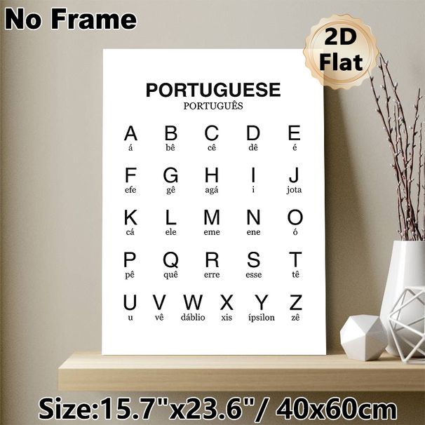 Portuguese Alphabet Painting Poster, Minimalist Black-and-white Letter Chart Poster, Clear Letter & Pronunciation Reference, Suitable For Language_maomaolike.com