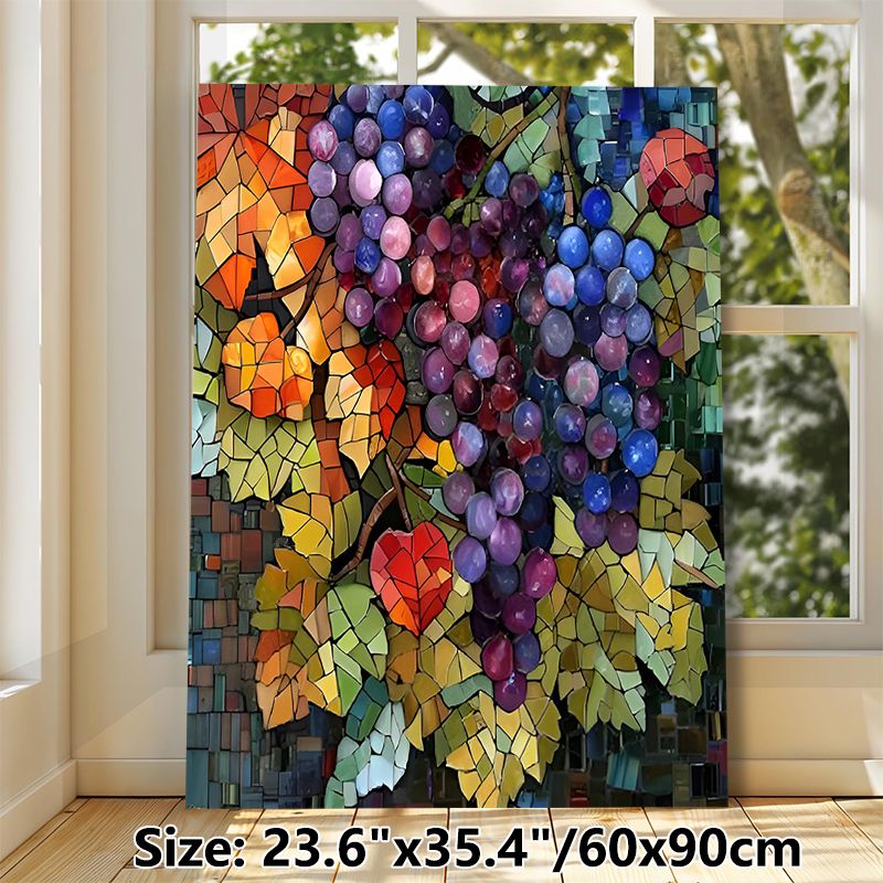 Grape Themed Painting Poster, Vibrant Stained Glass Mosaic Style Poster, Eye-catching Artistic Decor Suitable For Kitchen, Dining Room And Living Area_maomaolike.com