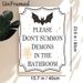 Occult Humor Painting Poster, Whimsical Gothic Bat & Text Poster, Playful "Please Don't Summon Demons In The Bathroom" Design, Ideal For Bathroom Wall_maomaolike.com