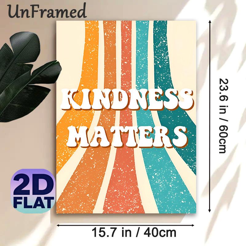 Kindness Matters Painting Poster, Vintage Distressed Colorful Retro Striped Poster, Warm Positive Message Ideal For Home, Living Room Or Office Wall_maomaolike.com
