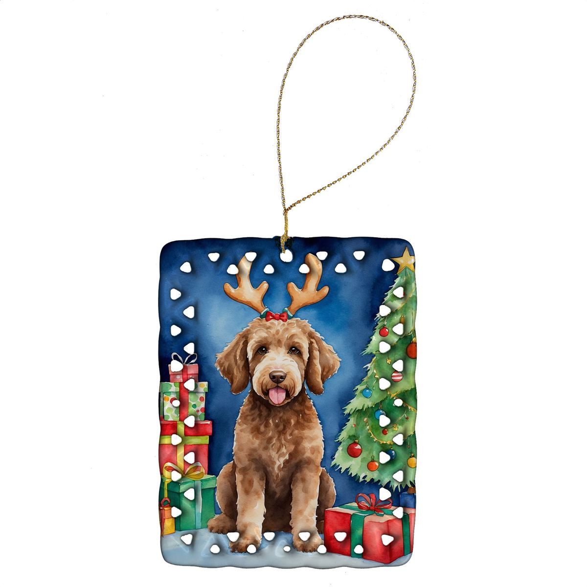 Labradoodle Christmas Reindeer Porcelain Ornament Christmas Tree Hanging Decorations For Home Christmas Holiday, Rectangle, Gift, Multicolor_maomaolike.com