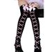 Unisex Stockings Halloween stockings for ladies long bow over the knee printed skull stockings_maomaolike.com