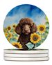 Chocolate Poodle In Sunflowers Large Sandstone Coasters Pack Of 4 Absorbent Round Coasters Decor Gifts For Men Or Women, 4 In, Multicolor_maomaolike.com