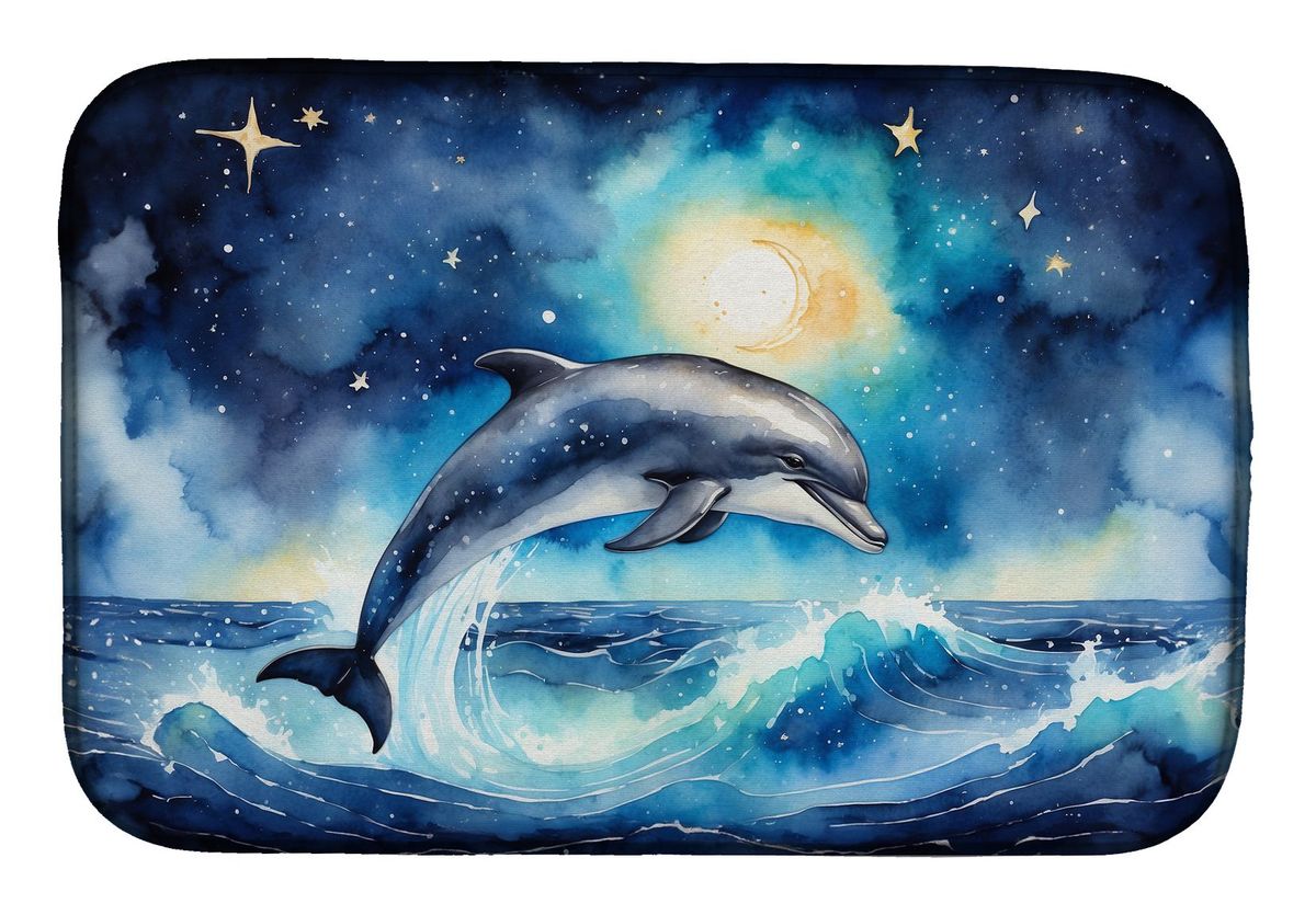 Dolphin In A Starry Sea Dish Drying Mat Absorbent Dish Drying Mat Pad For Kitchen Counter Dish Drainer Mat For Countertop, 14 X 21", Multicolor_maomaolike.com