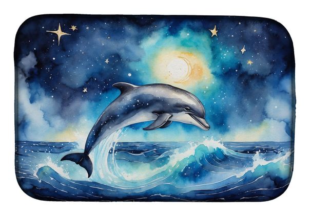Dolphin In A Starry Sea Dish Drying Mat Absorbent Dish Drying Mat Pad For Kitchen Counter Dish Drainer Mat For Countertop, 14 X 21", Multicolor_maomaolike.com