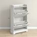 Slim Shoe Storage Cabinet, Farmhouse Shoe Cabinet With 2 Flip Drawers, Adjustable Shelves For 8 Pairs, Distressed White_maomaolike.com
