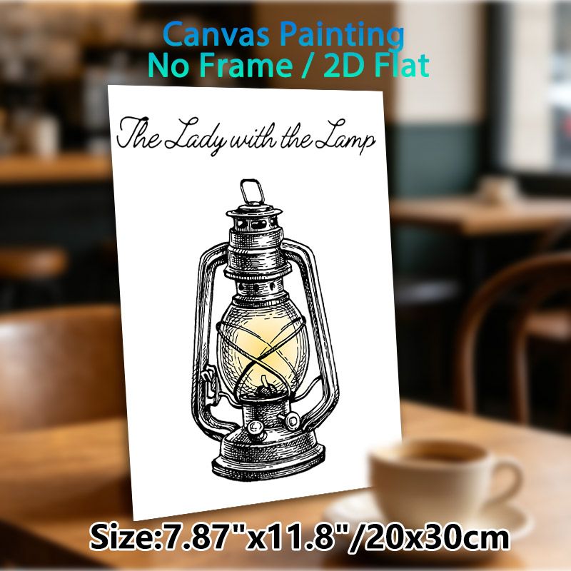 Vintage Lantern Painting Poster, Hand-drawn Sketch-style Poster, Classic Glowing Kerosene Lantern With Cursive "The Lady With The Lamp" Text, Brings_maomaolike.com