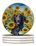 Curly-Coated Retriever In Sunflowers Large Sandstone Coasters Pack Of 4 Absorbent Round Coasters Decor Gifts For Men Or Women, 4 In, Multicolor_maomaolike.com
