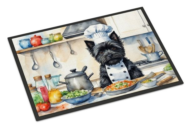 Cairn Terrier The Chef Doormat Front Door Mat Indoor Outdoor Rugs For Entryway, Non Slip Washable Low Pile, 24H X 36W_maomaolike.com