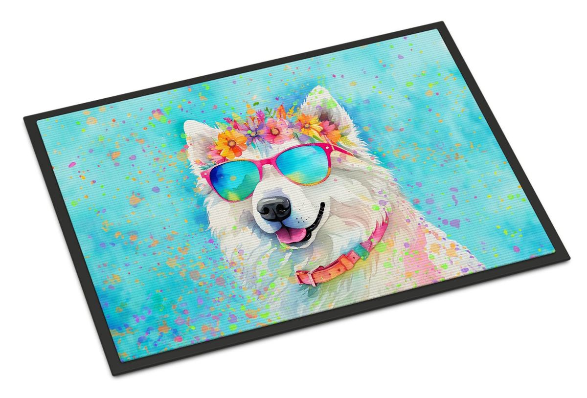 Samoyed Hippie Dawg Doormat Front Door Mat Indoor Outdoor Rugs For Entryway, Non Slip Washable Low Pile, 24H X 36W_maomaolike.com