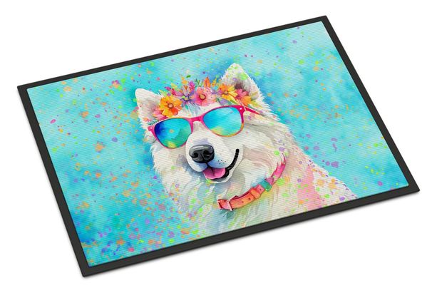 Samoyed Hippie Dawg Doormat Front Door Mat Indoor Outdoor Rugs For Entryway, Non Slip Washable Low Pile, 24H X 36W_maomaolike.com