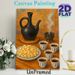 Tea & Snack Still Life Painting Poster, Warm-toned Realistic Still Life Poster, Cozy Tranquil Scene With Teapot, Incense, Decorated Tea Cups And Snack_maomaolike.com
