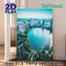 Urban Lakeside Cityscape Painting Poster, Vibrant Aerial View Modern City With Lake & Fountain Poster, Serene Urban Scenery Ideal For Home Office_maomaolike.com