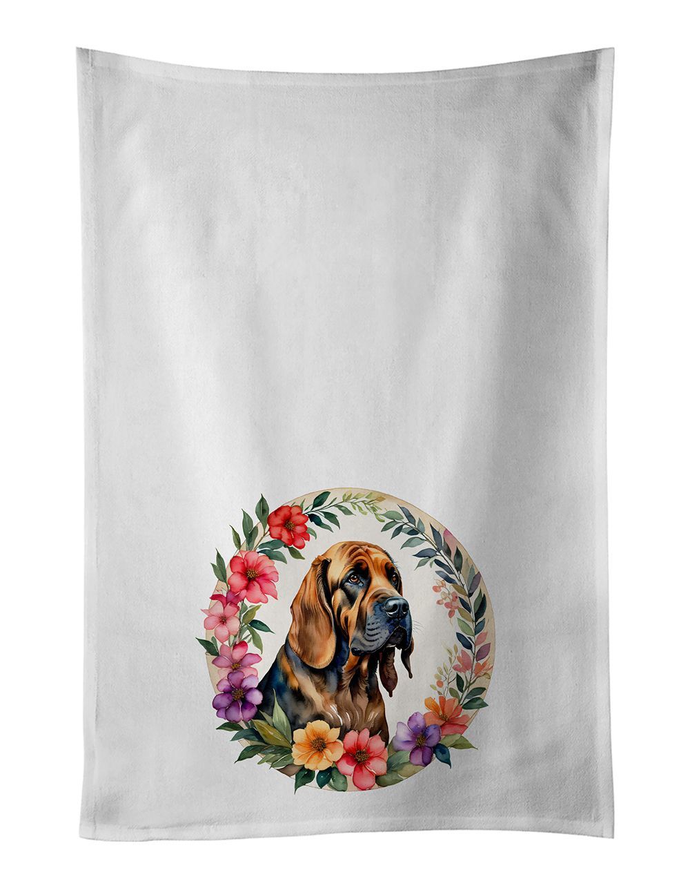 Bloodhound And Flowers Kitchen Towel Set Of 2 White Dish Towels Decorative Bathroom Hand Towel For Hand, Face, Hair, Yoga, Tea, Dishcloth, 19 X 28", White_maomaolike.com