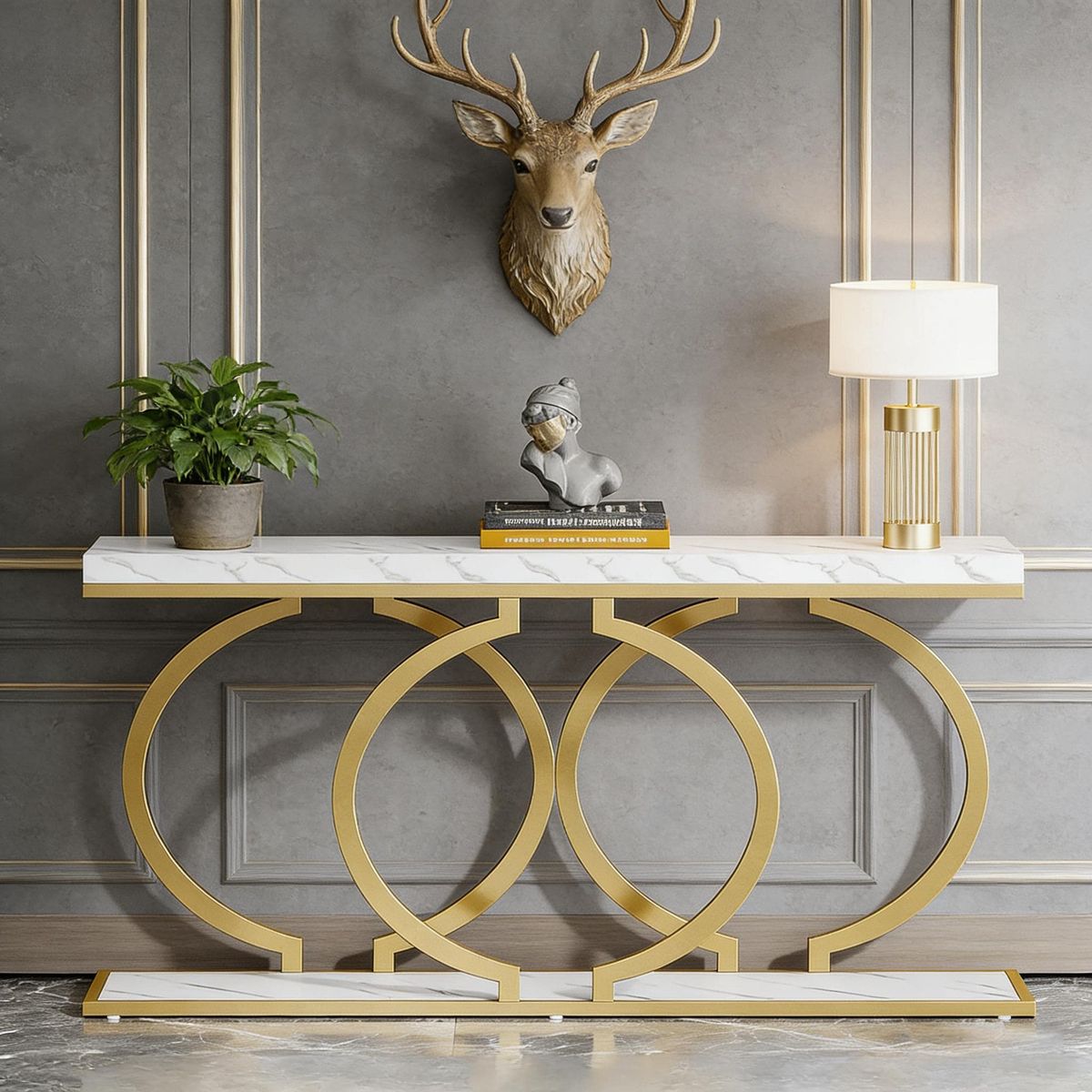 Console Table, Narrow Entryway Sofa Table With Geometric Metal Frame_maomaolike.com