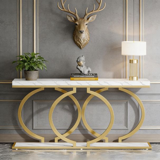 Console Table, Narrow Entryway Sofa Table With Geometric Metal Frame_maomaolike.com