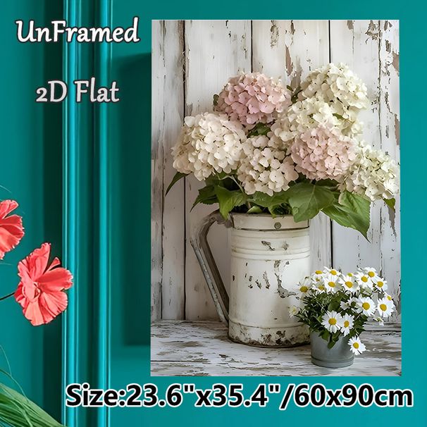 Vintage Floral Hydrangea & Daisy Painting Poster, Soft-hued Rustic Still Life Poster, Delivers Warm Tranquil Ambiance For Living Room, Bedroom, Dining_maomaolike.com