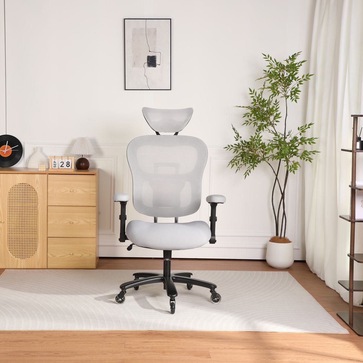 Big And Tall Office Chair Mesh Breathable, Gaming Chair With Adjustable Backrest Height & Headrest Angle & Adaptive Lumbar Lupport, Executive Computer Desk Chair With 2D Flip-Up Arms, Grey_maomaolike.com