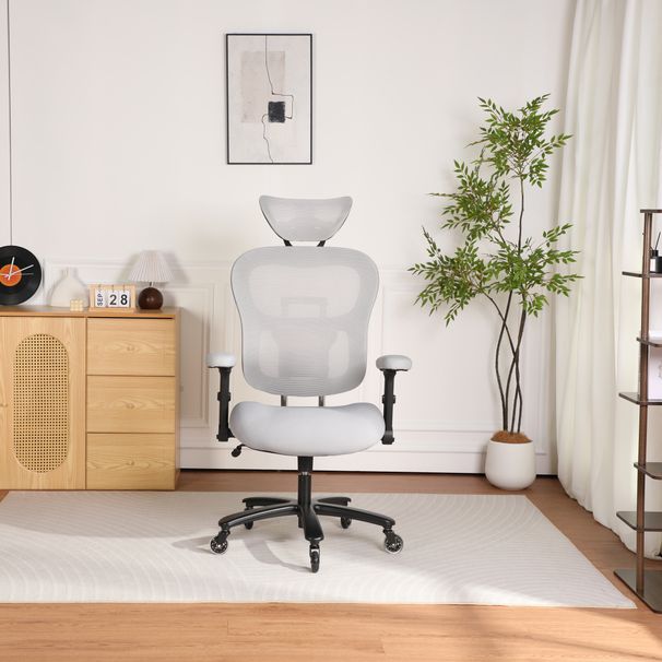Big And Tall Office Chair Mesh Breathable, Gaming Chair With Adjustable Backrest Height & Headrest Angle & Adaptive Lumbar Lupport, Executive Computer Desk Chair With 2D Flip-Up Arms, Grey_maomaolike.com