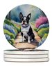 Boston Terrier Spring Path Large Sandstone Coasters Pack Of 4 Absorbent Round Coasters Decor Gifts For Men Or Women, 4 In, Multicolor_maomaolike.com