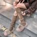 Tights Fine straight long leg tights y2k over the knee knit pile sock yarn leg warm 100 foot cover_maomaolike.com