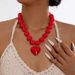 Tocona New Exaggerated Round Bead Heart Pendant Necklace For Women Handmade Adjustable Chain Choker Party Jewelry Gift_maomaolike.com