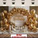 Happy Birthday Party Banner - 2D Flat Polyester Backdrop With Golden White Balloons, Big Bow, Wall Hanging Photo Props, Party Decor_maomaolike.com