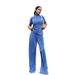 Women's Clothing slim T-shirt high waist blue pleated mopping pants casual _maomaolike.com