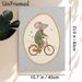 Mouse Riding Bicycle Painting Poster, Warm-toned Cute Cartoon Poster, Whimsical Design Of Mouse In Striped Pajamas On Bicycle With Star Accents_maomaolike.com