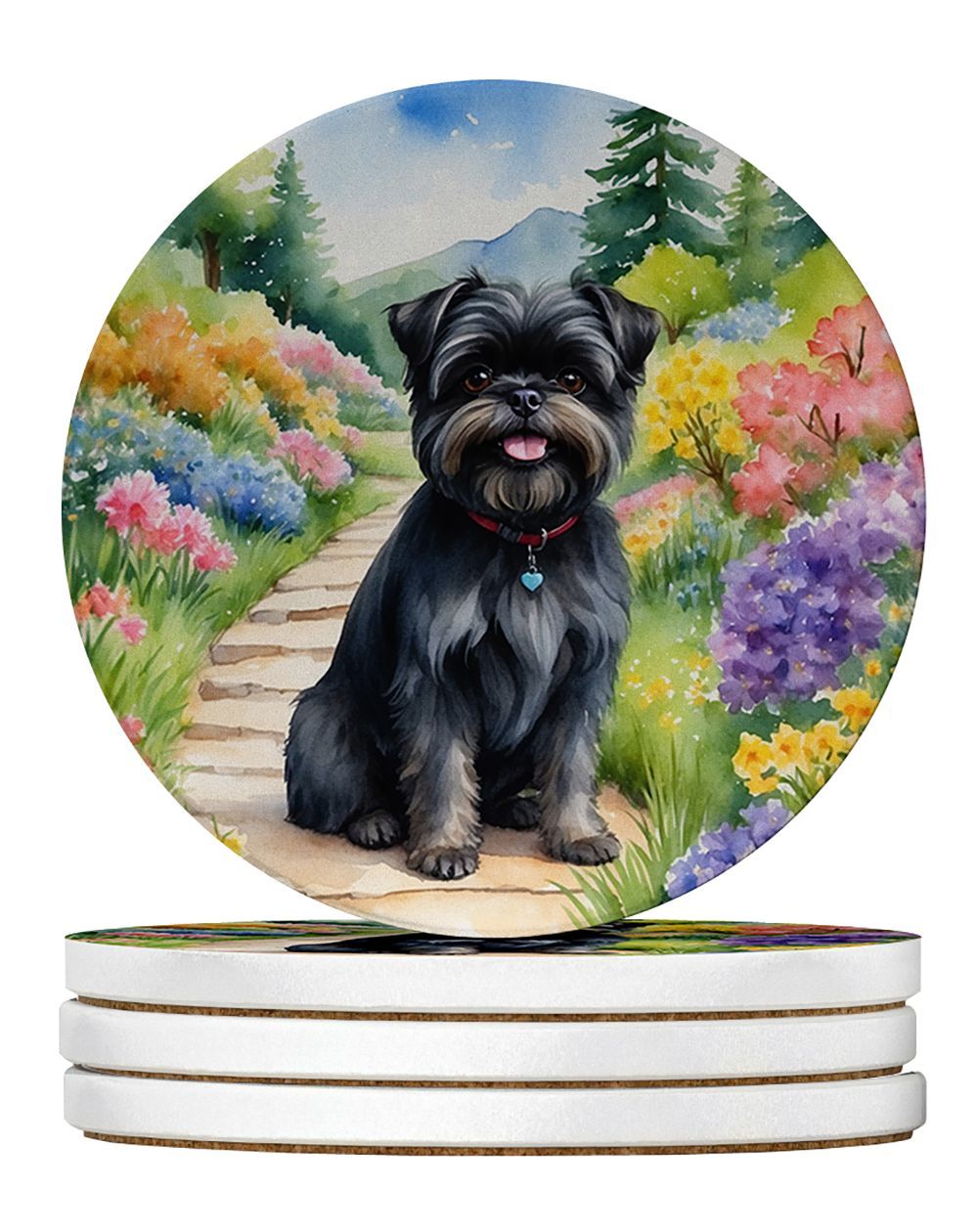 Affenpinscher Spring Garden Large Sandstone Coasters Pack Of 4 Absorbent Round Coasters Decor Gifts For Men Or Women, 4 In, Multicolor_maomaolike.com