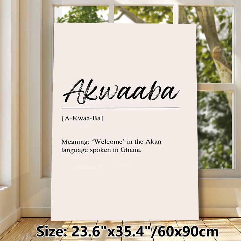 Akwaaba Themed Painting Poster, Minimalist Handwritten Typographic Poster, Warm Cultural Welcome Message Decor Ideal For Entryway, Living Room_maomaolike.com