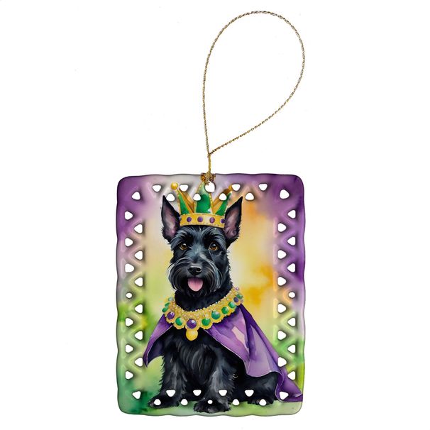 Scottish Terrier King Of Mardi Gras Porcelain Ornament Christmas Tree Hanging Decorations For Home Christmas Holiday, Rectangle, Gift, Multicolor_maomaolike.com