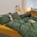 Good Quality Japanese Style Fresh Washable Cotton Four-Piece Bed Sheet Duvet Cover Bedding Plaid Three-Piece Set Universal For Stu_maomaolike.com