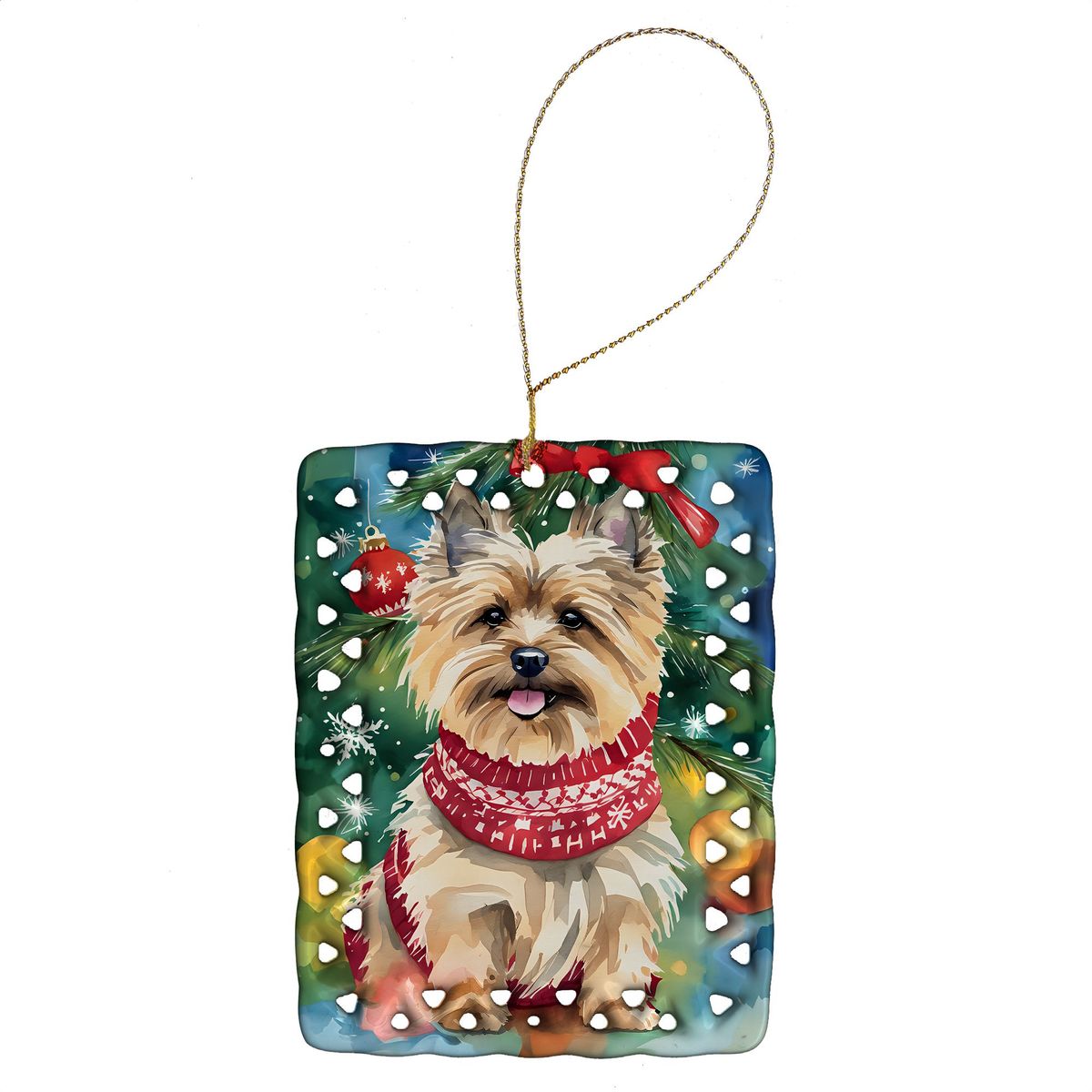 Cairn Terrier Christmas Porcelain Ornament Christmas Tree Hanging Decorations For Home Christmas Holiday, Rectangle, Gift, Multicolor_maomaolike.com