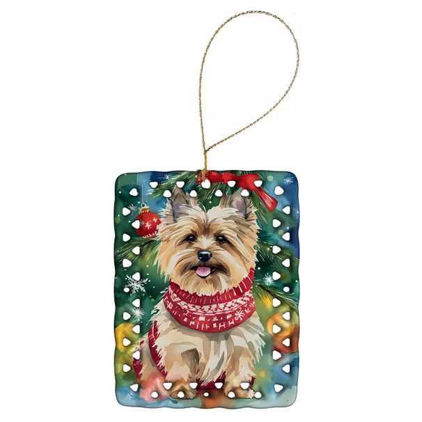 Cairn Terrier Christmas Porcelain Ornament Christmas Tree Hanging Decorations For Home Christmas Holiday, Rectangle, Gift, Multicolor_maomaolike.com