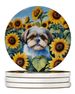 Shih Tzu In Sunflowers Large Sandstone Coasters Pack Of 4 Absorbent Round Coasters Decor Gifts For Men Or Women, 4 In, Multicolor_maomaolike.com