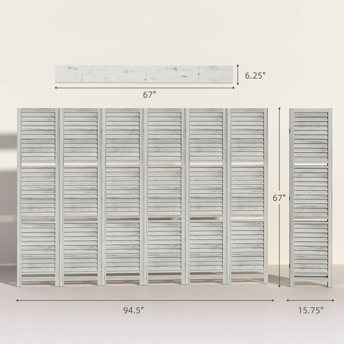 6 Panel 67" Tall Wood Privacy Screen Room Divider With 3 Shelves And Folding Storage For Bedroom, White_maomaolike.com