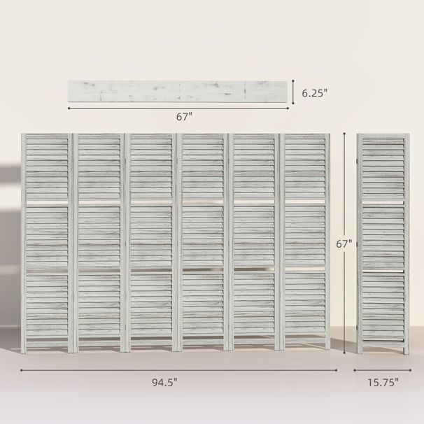 6 Panel 67" Tall Wood Privacy Screen Room Divider With 3 Shelves And Folding Storage For Bedroom, White_maomaolike.com