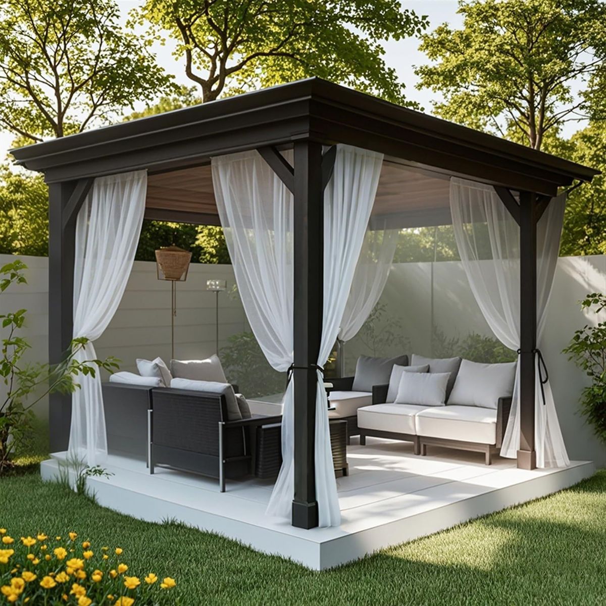 Outdoor Pergola Sheer Curtain Mosquito Net,Breathable Privacy Shade Screen For Patio Gazebo Garden CanopyWindproof Anti-Bug Pergola Side Drape Curtain_maomaolike.com