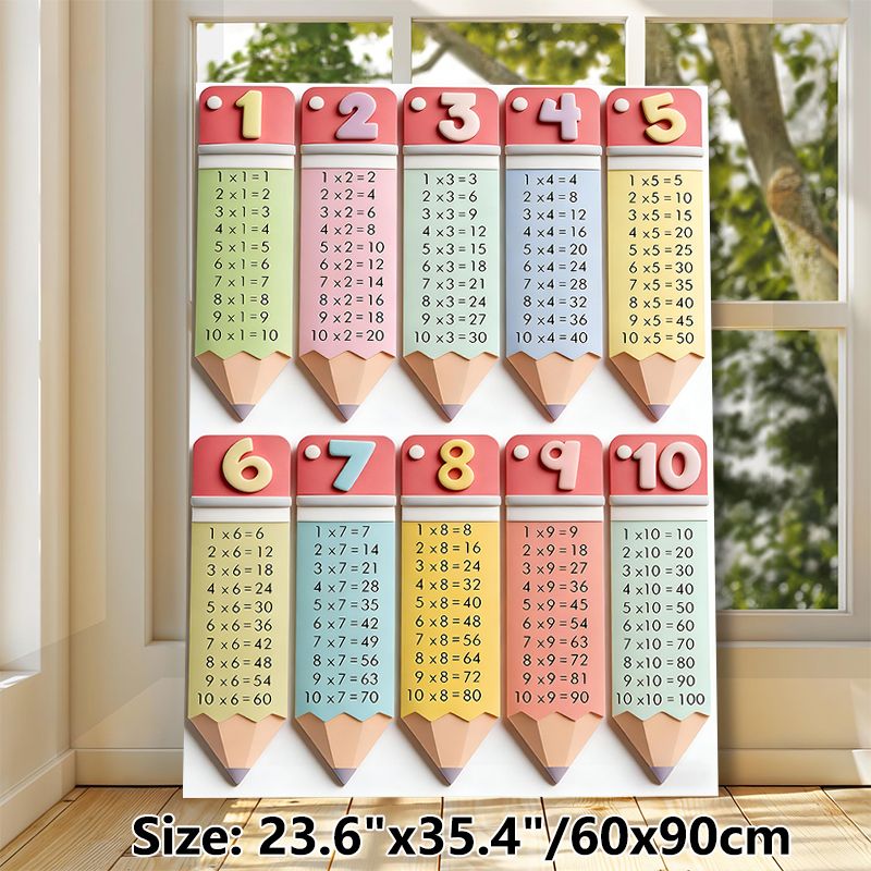 Multiplication Table Painting Poster, Pastel-colored Pencil-shaped Multiplication Chart Poster, Assists With Math Learning, Suitable For Study Rooms_maomaolike.com