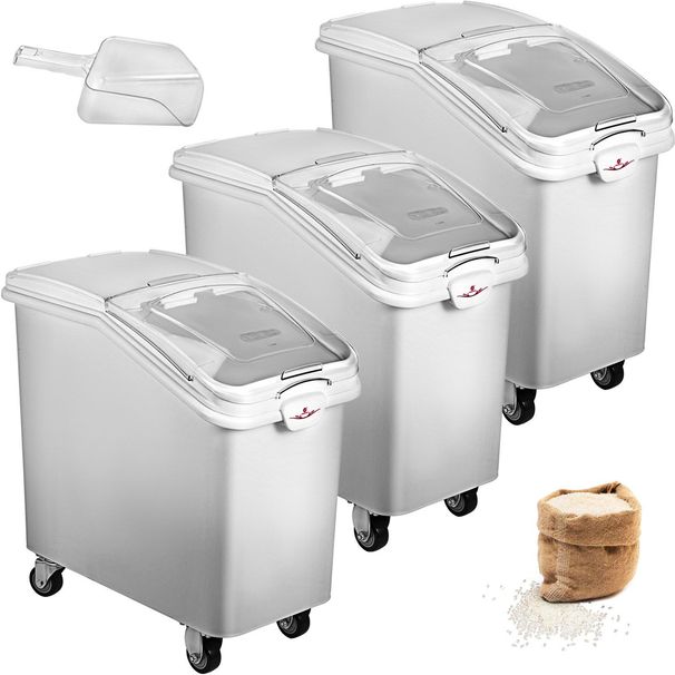 3 Pack Dry Ingredient 21 Gallon Storage Bin Caster Commercial Restaurant Kitchen_maomaolike.com