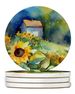 Sunflowers In Watercolor Large Sandstone Coasters Pack Of 4 Absorbent Round Coasters Decor Gifts For Men Or Women, 4 In, Multicolor_maomaolike.com