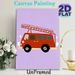 Fire Truck Themed Painting Poster, Cute Cartoon Style Red Fire Truck With Ladder Poster, Vibrant Playful Wall Decor Suitable For Living Room, Bedroom_maomaolike.com